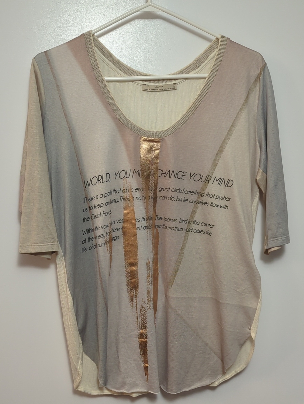 Zara Cream Top with Metallic Gold Brushstroke Detail